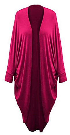 FASHIONISM Cardigan da donna aperto sul davanti, stile kimono, cardigan lungo a pipistrello, scialle, Fucsia, Taglia unica