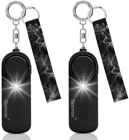 Geevon Persönlicher Alarm,2 Stück 130 dB Sirene mit Stroboskoplicht Taschenalarm Selbstverteidigung für Frauen Schrillalarm Selbstverteidigung Schlüsselanhänger Self Defense Keychain,Schwarz