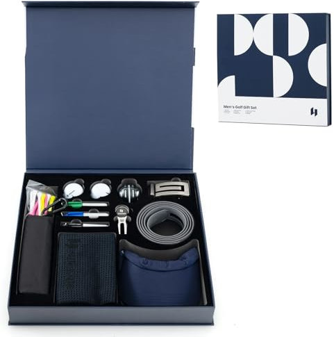 COSTWAY Golf Funny Gift Set for Men/Women, Complete Golf Accessories Set with Golf Balls, Golf Tees, Golf Towel, Golf Belt, Golf Hat, Divot Tool, Ball Marker & Storage Bag, Hi-End Golf Gift Box (Navy)