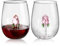 Pumtus Set of 2 Stemless Wine Glassware with Rose Inside, 20 OZ Large Stemless Floral Wine Glasses, Unique Short Wine Tumbler, Romantic Fancy No Stem Beverage Cup for Lover Gift, Wedding, Bar