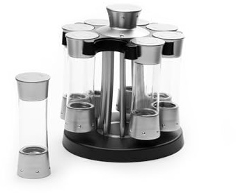 KitchenArt Elite - Carosello per spezie in plastica con misura automatica, 8 barattoli per spezie, colore: Argento
