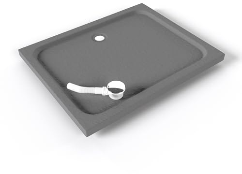 Plato de Ducha Acrílico 80x100 cm Gris| Textura Pizarra Antideslizante | Extraplano 5 cm | – Incluye válvula y rejilla | Moments of Glass