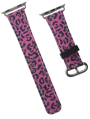 Pink Leopard Print Strap For Apple Watch | Faux Leather Watch Band for Apple Watch | Animal Print Strap (Small: for 38-40 mm display)