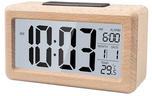 Gvolatee Despertador Digital, LCD Reloj Despertador Inteligente, Reloj Sobremesa Mesita de Noche, Reloj de Mesa de Viaje, Reloj Alarma de Cabecera a Pilas con Función de Snooze Fecha y Temperatura