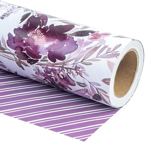 WRAPAHOLIC Geschenkpapier mit Blumenmuster, 76,2 cm x 10,2 m, violettes Blumengeschenkpapier für Hochzeit, Geburtstag, Muttertag, Babyparty, Jahrestag, Brautparty, 76,2 cm x 10,2 m
