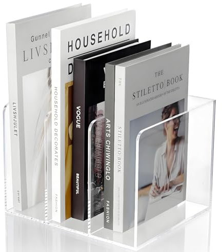 KOEMEHR Acrylic Magazine File Holder with 3 Vertical Compartments, Desktop Storage Organiser Magazine Rack File Organiser Bookshelf for Office Desk Accessories, Home Workspace, Transparent (3 Slots)