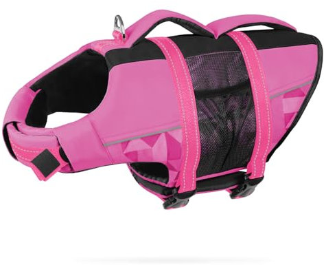 CITÉTOILE Giubbotti di Salvataggio per Cani, Regolabile Salvagente per Animali con Manico, Costume da Bagno di Sicurezza in Acqua per la Vela in Piscina Sulla Spiaggia, Rosa, XXL