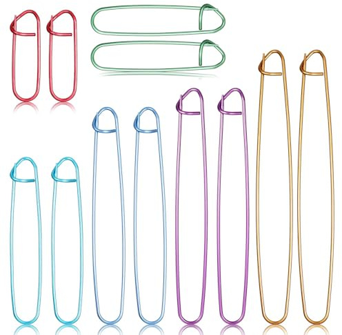 Stricken Maschenhalter Set,12 PCS Bunte Sicherheitsnadeln 6 Größen Stricken Zubehör Sicherheitsnadeln Aluminium Häkeln Stricknadel für Decken Schals Strickzubehör Utensilien