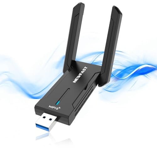 NEWFAST 5400Mbps Adaptador WiFi USB para PC, USB WiFi 6E AXE5400 Tri-Banda Adaptador WiFi con 2 Antena, USB3.0, WPA3, Receptor WiFi Compatible con Windows 10/11