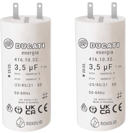 2 Stück Folienkondensator 3,5uF für Rollladenreparatur SOMFY, SIMU, zylindrischer Kondensator mit 2 Faston 2,8 Kabelschuhen, Ersatz für Motor 8Nm bis 10Nm Rolladenlänge