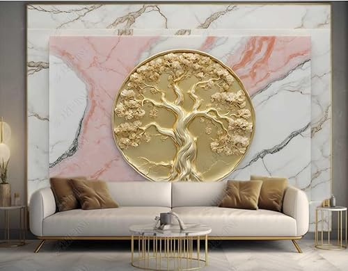 ZYHFDC Photo Wallpaper Light Pink Gold Tree Marble Non-Woven Art Print Wall Mural Decoration Poster Picture Design Modern350CM(W)*256CM(H)
