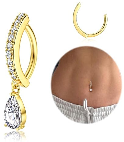 Morfetto Bauchnabelpiercing Gold Chirurgenstahl - Bauchnabelpiercing Ring Zirkonia Perle Bauchnabel Piercing Mit Anhänger Clicker Dangle Bauchnabel Piercing Schmuck 14G Golden-Baumeln