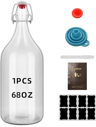 eispap 64oz Flip Top Glass Bottle 2 Liter Swing Brewing with Stopper for Beverages, Oil, Vinegar, Kombucha, Beer, Water, Soda, Kefir Airtight Lid & Leak Proof Cap Clear (clear 1 pc)