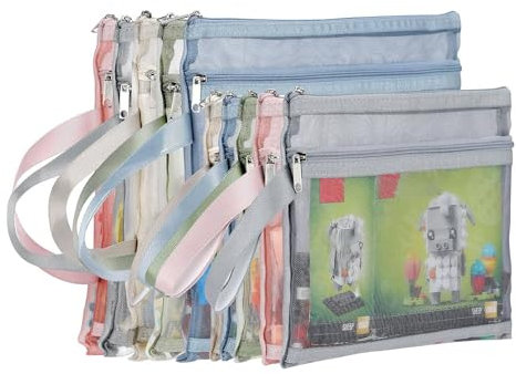 Xiniy 10 Pack Colored Double-Layer Mesh Zipper Pouch Bags, Building Block Sets Toy Storage & Organization 5Pcs A4+5Pcs A5 Easy Install Easy to Use