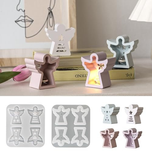 wikimo 4 Stück Silikonformen Gießformen Weihnachten Engel, Silikonform Engel Mit Herz, Gips zum Gießen Silikonform Kerzen