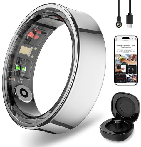 APOBATK Smart Ring for Men Women - Silver Fitness Tracker Bracelet with Heart Rate, Sleep Tracker, Step Counter, Over 170 Activity Modes, Gesture Control for