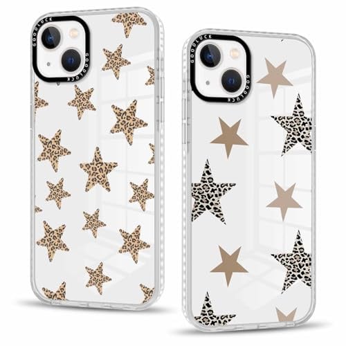 Vxinvnoi 2 Stück Handyhülle für iPhone 13 / iPhone 14 Hülle 6,1'', Aesthetic Leopard Stern Muster Design Weiche TPU Ultra Dünn Transparent Silikon Schutzhülle Kratzfeste Case für Mädchen