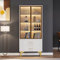 Glasvitrine mit 16-farbiger LED-Beleuchtung, Doppeltürige Vitrine mit 4-stufigen, Beweglichen Einlegeböden,Standvitrine mit 2 Aufbewahrungsschublade, 70*35*150cm,Hochschrank für Wohnzimmer