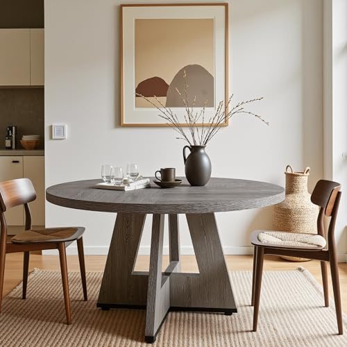 Tribesigns Farmhouse Dining Table, 120 cm Round Dinner Table for 4, Rustic Wood Dining Room Table for Home Dining Room Living Room (Easy Assembly) (Grey)