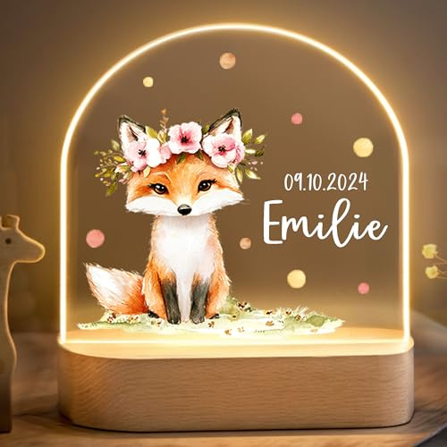 Little Deco Personalisiertes Nachtlicht für Babys - Fuchs Dame | Geschenk zur Geburt Junge - Personalisiertes Babygeschenk Geschenk zur Taufe - Kinderzimmer Deko