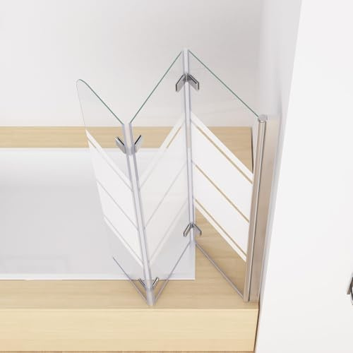 MIQU 140 x 140 cm Duschwand für Badewanne Dusche Duschabtrennung mit 3 Teilig Faltwand 5mm ESG Glas mit Muster Schwenkbar Faltbar Glaswand Duschtrennwand Badewannenaufsatz DCY