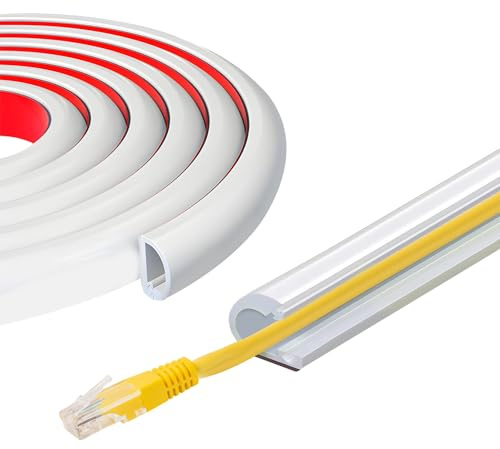 Multi Sizes Self-Adhesive Cable Trunking for Single Cable, White, 2M | Side-Opening Silicone Wire Hider – Peel & Stick Fast Cable Cover, Cut-To-Size, Waterproof, for TV, PC & Ethernet Setups