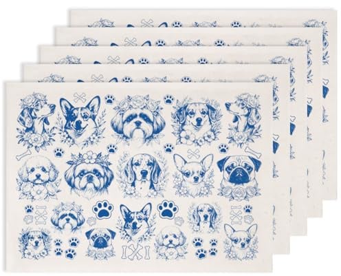 SUPERDANT 5 Blätter Unterglasur Transferpapier Keramik Blau Keramik Transferpapier Haftend Blumen Hund Töpferdekoration Folie Für DIY Teller Tassen 37x52 cm