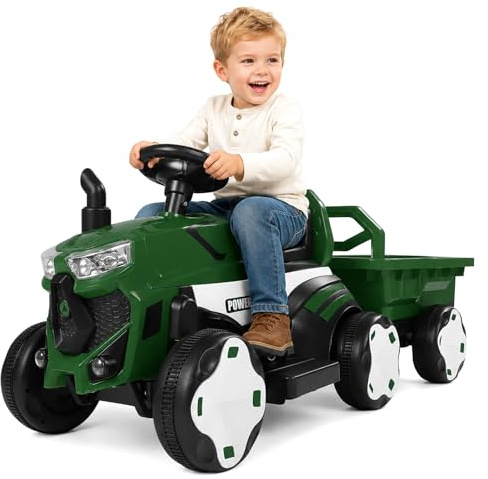 MINENICE Trattore per bambini da seduto, veicolo elettrico multifunzione 2 in 1 con rimorchio, luce LED e musica, ruote antiscivolo Allterra, portata fino a 50 kg