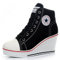 wealsex Mujer Cuñas Zapatos De Lona High-Top Zapatos Casuales Encaje Talla Grande (Negro,39)