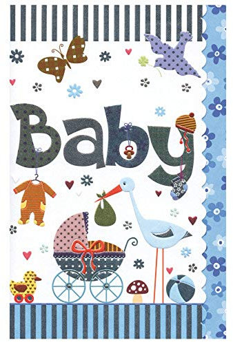 Susy Card 40009858 Grußkarte zur Geburt/ Junge Kinderwagen, Storch, Maße: 17 x 11 x 0, 1 cm