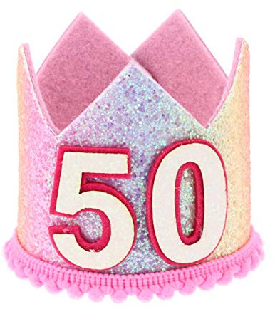 NUOBESTY 50. Geburtstag Krone Hut Stirnband Prinzessin Tiara Partyhüte Haarschmuck Glitzer Party Hütchen für Damen Mädchen Kopfschmuck Kopfbedeckung Jubiläum Fotorequisiten
