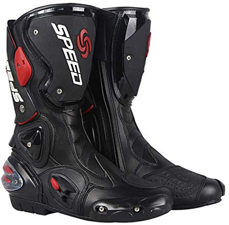 MRDEAR Stivali da Motocross Uomo con Ventilazione Regolabile, Stivali Moto Impermeabile, Scarpa Moto Cross Idrorepellente in Pelle Racing Quad Bike con Protezioni rigide Applicate (41 EU,Nero)