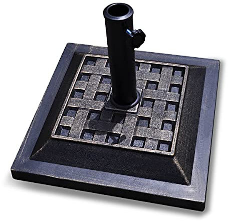 RELAX4LIFE Base de Parasol en Résine avec Tube en Acier INOX pour Diamètre 38-48MM, Support de Parasol/Parapluie Utilisable en Intérieur et Extérieur (Carré Bronzé, 440 x 440 x H330mm)