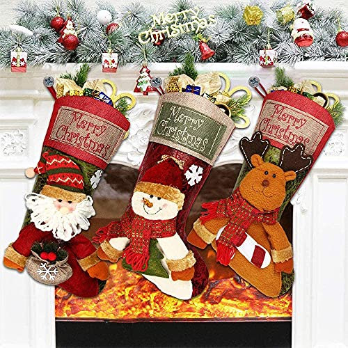 YHLZGOOD 3er Set Nikolausstiefel zum Befüllen, 46 * 25 cm Groß Weihnachtsstrumpfe als Weihnachtsgeschenktasche Nikolausstrumpf Hängende Strümpfe für auf Kamin Weihnachtsdeko (S-1)