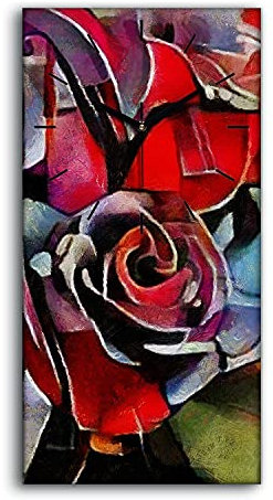Coloray Uhr auf Leinwand - Schwarze Hände - Wohnzimmer Dekoration Segeltuch Ohne Tickendes Geräusc Kunst Wand Uhr - Blumenstraußkubismus Picasso.