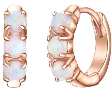 Glanzstücke München Damen Creolen 925/- Sterling Silber rosévergoldet 14 Karat Opal (synth.) weiß Silberohrcreolen
