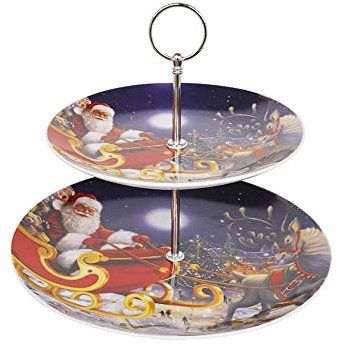 Mazzeo Alzatina Decorativa Natalizia in Ceramica a 2 Piani, 27x27x24 cm Christmas