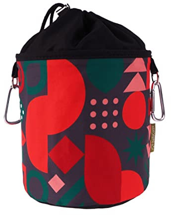 bellaCott Sac à Pinces à Linge Portable en Coton avec 2 mousquetons Robustes, Cordon de Serrage et bloqueur en métal pour Pinces à Linge - Design rétro : Rouge/Noir/Gris/Vert