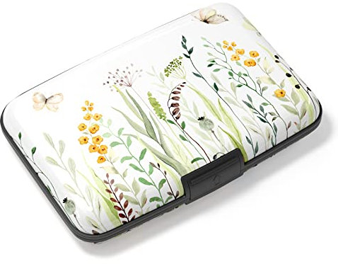 Atufsuat Porte-cartes de crédit, mini portefeuille en aluminium avec blocage RFID, étui fin en métal rigide pour homme et femme, Fleurs de papillon., Compacte