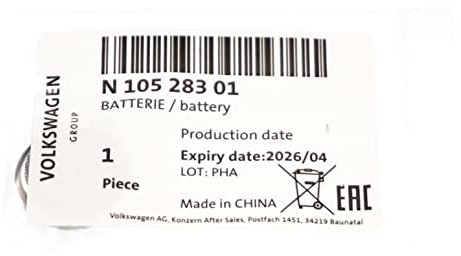 Volkswagen Audi 3 Volt CR2032 Keyfob Alarm Remote Battery N10528301 Genuine