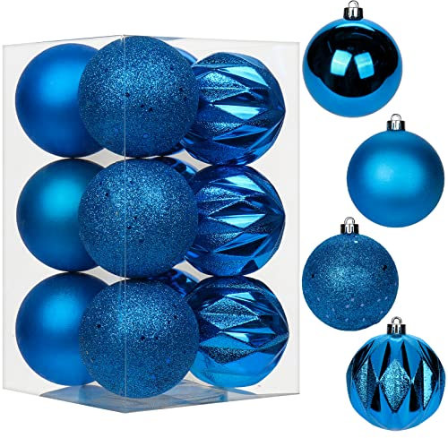 8CM Weihnachtskugeln Ornamente Glitze, 12 PCS bruchsicher Weihnachten Kugeln, Kunststoff Weihnachten Kugeln, Hängen Christbaumkugel Blau fur Weihnachtsbaum Neujahr Ornamente
