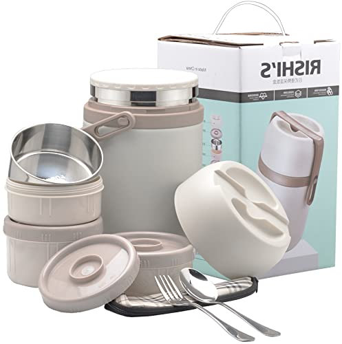 SANQIAHOME 1.9L Termo para comida,Contenitore, Acero Inoxidable/Plástico, Con 3 caja interior,Sellado