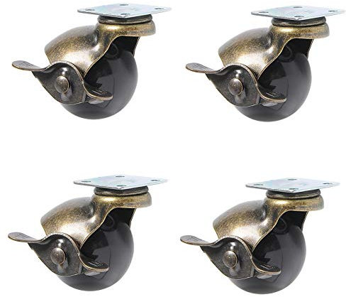 XHALERY 4 Stück 1,5-Zoll-Kugelrollen Antik-Lenkrollen Plattenrollen Vintage-Lenkrollen mit Bremse, Tragfähigkeit 20–25 kg pro Rolle für Möbelbeine, Couchtisch, Sofa