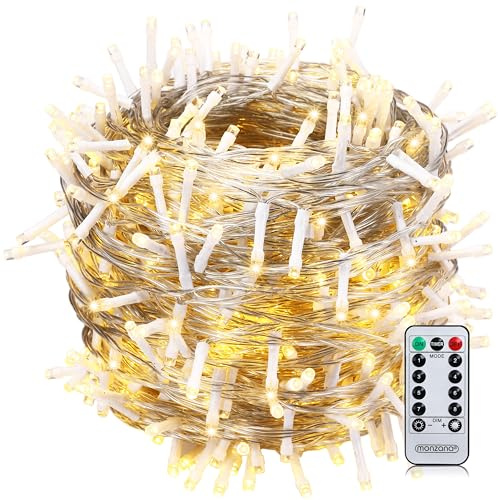 Monzana® 200 LED Lichterkette 20m Weihnachtsbaum Außen Innen Timer 8 Modi Dimmbar Fernbedienung IP44 Fenster Deko Weihnachten Warmweiß Transparent