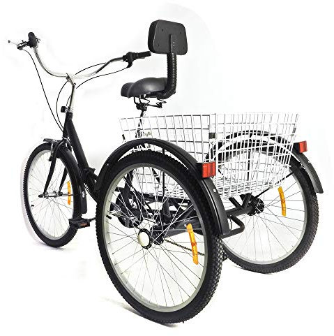DENEST Dreirad für Erwachsene 24 Zoll Klappbar Dreirad Fahrrad, 3 Rad Fahrrad mit Korb & Rückenlehne Sitz, 7-Gang Dreirad mit Einkaufen Vorderer Korb für Erwachsene und ältere Menschen
