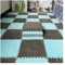 12 Pcs Interlocking Carpet Tiles, Plush Foam Square Floor Mats Set, Puzzle Floor Mat for Living Room, Bedroom and Hard Floor, 12 Tiles/12 Sq.Ft(Color:Grey+Light Blue)
