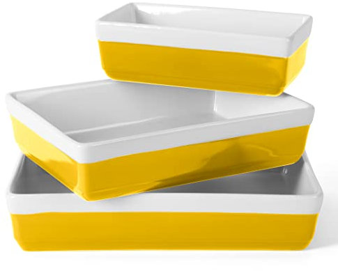 MARTHA STEWART 3 Piece Oven to Table Stoneware Bakeware, Baking Dish & Casserole Set - Yellow