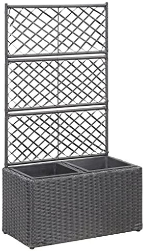 Yolola Hochbeet mit Rankgitter,Pflanzkübel mit Spalier Gartenspalier,Blumentopf aus Polyrattan mit 2 Rankgittern,Blumenkasten Rankgitter,Poly Rattan- Schwarz-58 x 30 x 107 cm