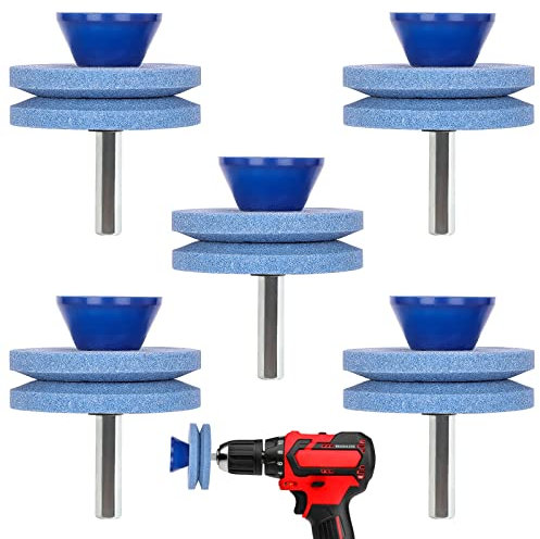 cenoz 5 Stück Rasenmäher-Klingenschärfer, 【Neu】 Doppelschichtiger Korund, Rasenmäherklingenschärfer, universeller Rasenmäher-Klingenschärfer für Jede Bohrmaschine/Handbohrmaschine, doppellagige