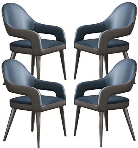 Küchen-Ledersessel, 4er-Set, Küchen-Esszimmerstühle mit Eisenkunst-Metallstuhlbeinen für kommerzielle Restaurants zu Hause (Color : Blue)